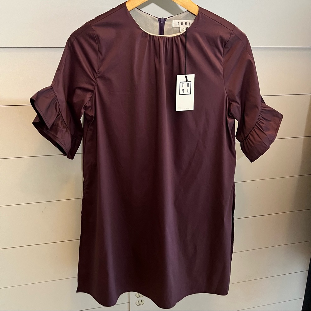 THML Plum Ruffle Sleeve Mini Dress